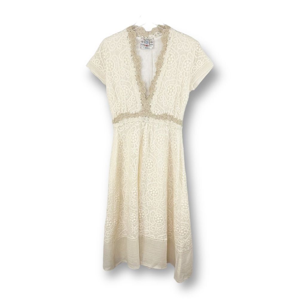 Bell by Alicia Bell Ava Cream Gauze Embroidered Eyelet Dress w/Rosette Trim Sz 4